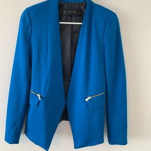 Zara Open Blazer with Zipper Detail Cobalt Blue